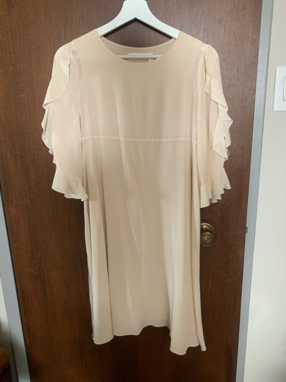 See by Chloé 100% Silk Cream Ruffle Sleeve Shift Dress